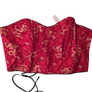 NWT Y2K Vintage Victoria's Secret Corset Red Gold Dragon Asian Chinese Deadstock